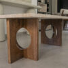 Table basse en travertin et pieds en bois
