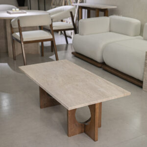 Table basse en travertin et pieds en bois