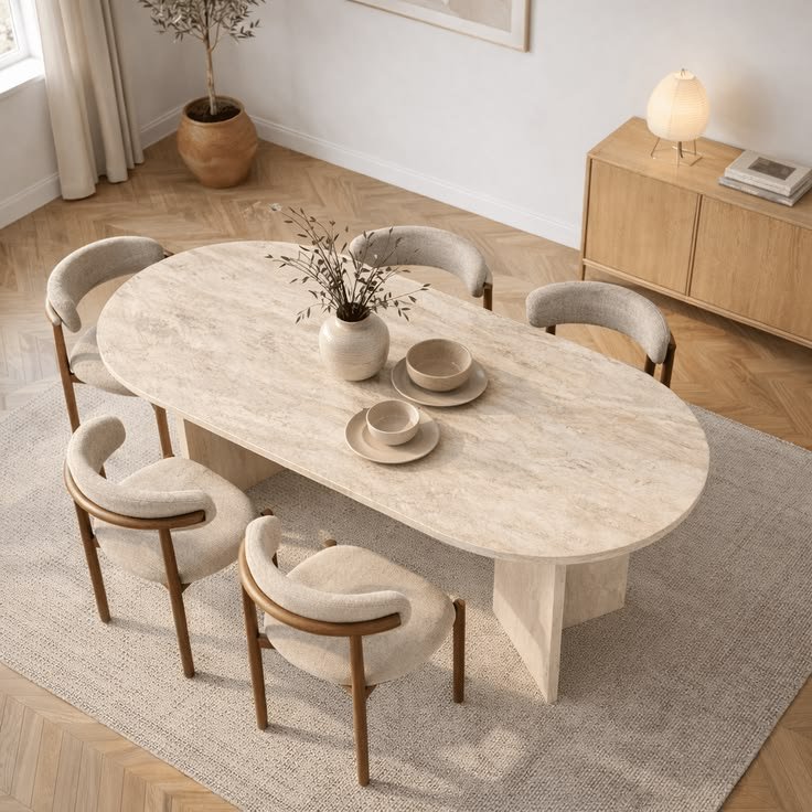 Table à manger ovale en travertin