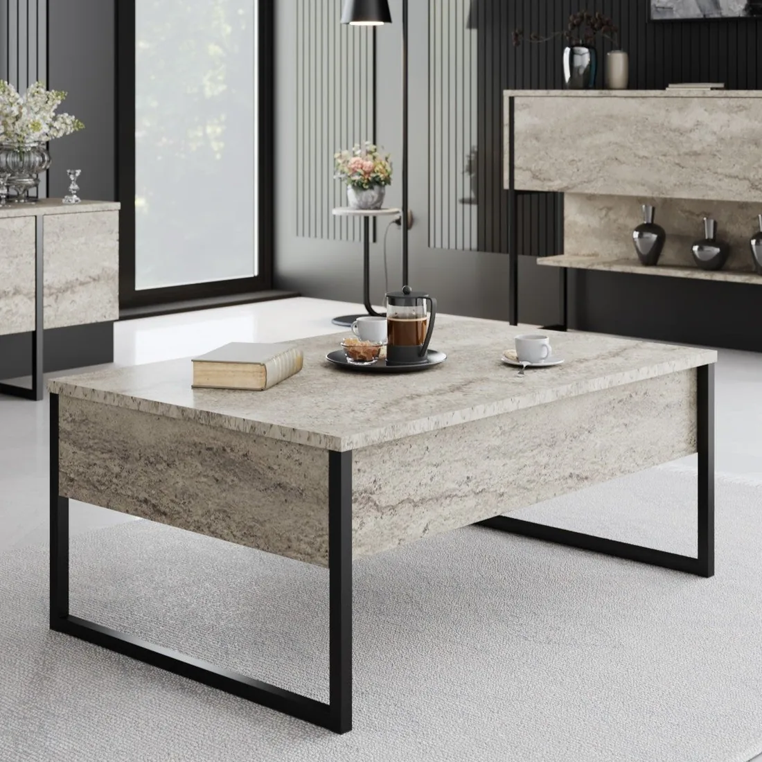 Table Basse Noir Travertin