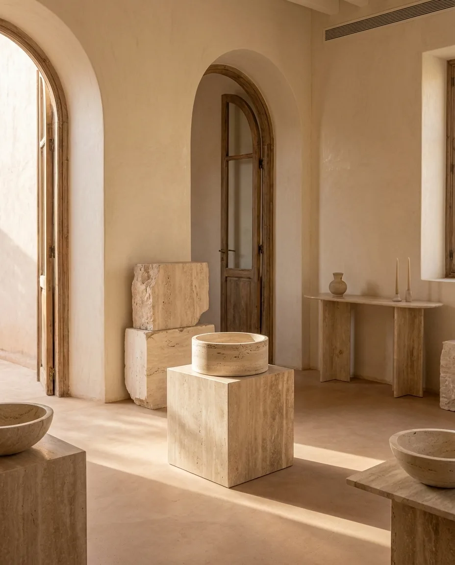 Atelier-boutique de pièces en travertin à Marrakech